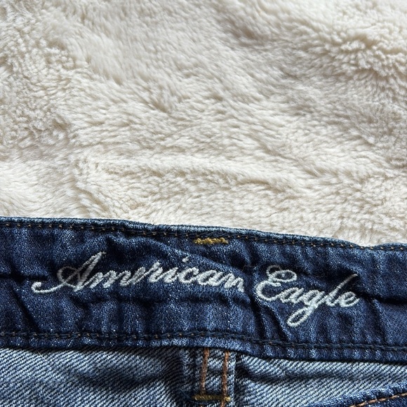 American Eagle Distressed Jean Shorts | Rolled Hem | Classic Blue Denim - Picture 6 of 7